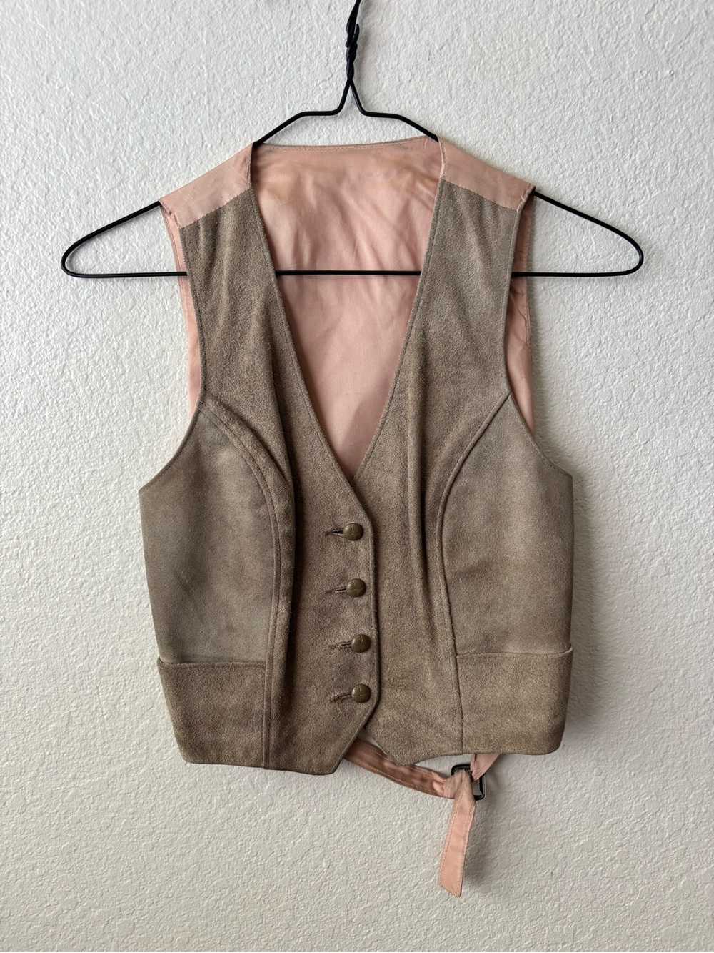 Taupe Leather Sleeveless Vest with Pink Lining